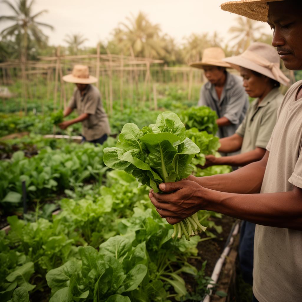 Sunfood partner farmers harvesting fresh leafy greens